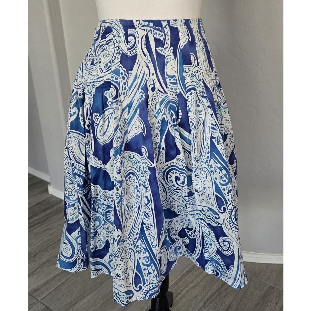 LRL Ralph Lauren Summer Skirt Paisley A-Line Knee Navy White Cotton Sz 14 NWT